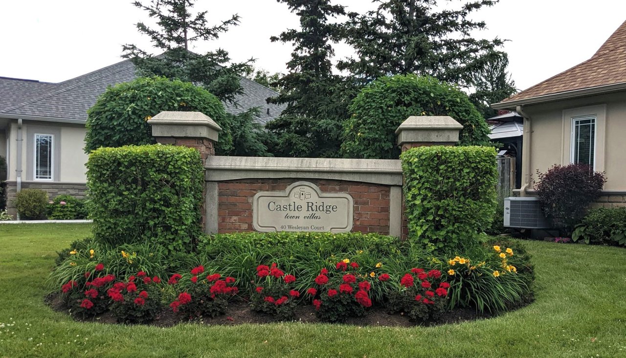 Front signage with flowers